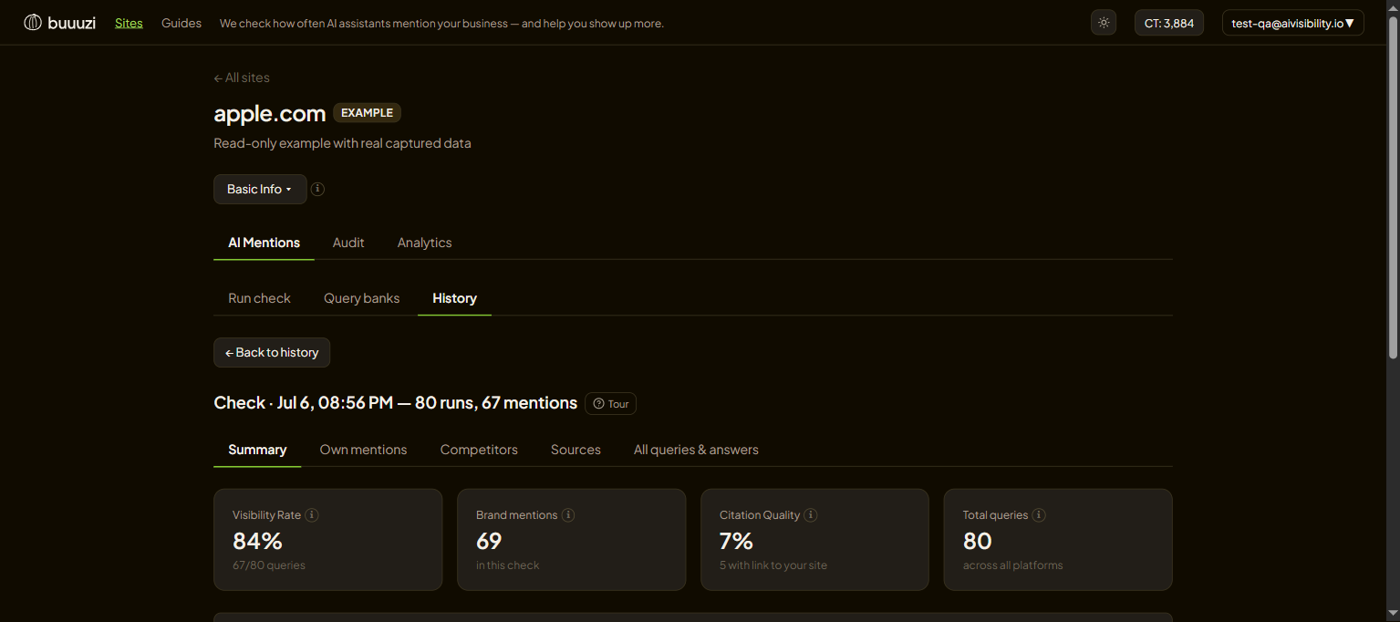 A finished check — metrics and breakdowns